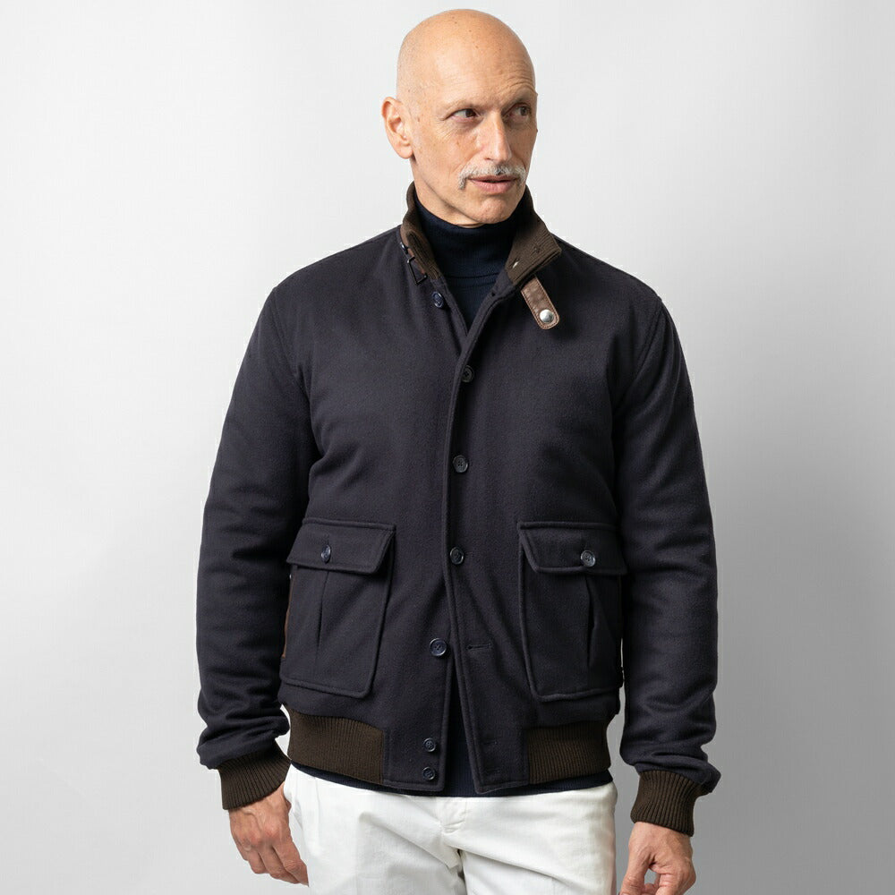 【返品不可】RENZO CENCI レンツォチェンチ 6384-COMO パデッド ブルゾン ネイビー グレー カシミア混ウール ヴァルスタリーノ バルスター バルスタリーノ ブルゾン メンズ レザー イタリア ショート丈 ジャケット バルスター カシミア 中綿 スタンドカラー