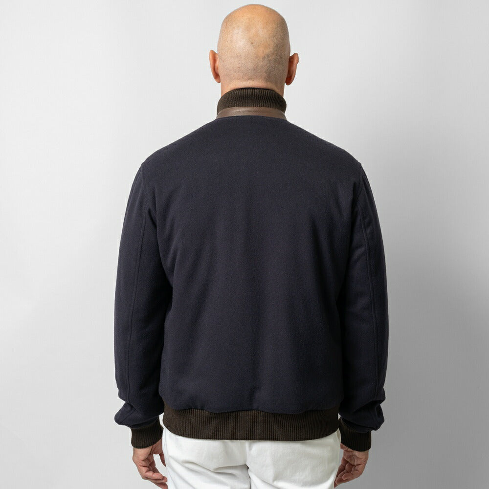 【返品不可】RENZO CENCI レンツォチェンチ 6384-COMO パデッド ブルゾン ネイビー グレー カシミア混ウール ヴァルスタリーノ バルスター バルスタリーノ ブルゾン メンズ レザー イタリア ショート丈 ジャケット バルスター カシミア 中綿 スタンドカラー