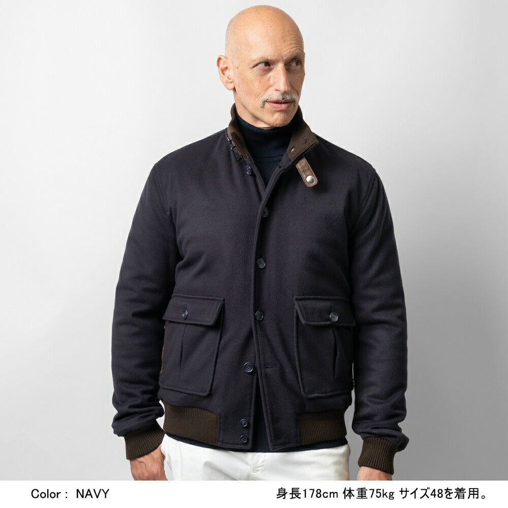 【返品不可】RENZO CENCI レンツォチェンチ 6384-COMO パデッド ブルゾン ネイビー グレー カシミア混ウール ヴァルスタリーノ バルスター バルスタリーノ ブルゾン メンズ レザー イタリア ショート丈 ジャケット バルスター カシミア 中綿 スタンドカラー