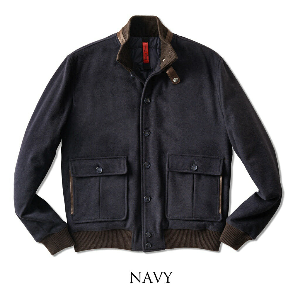 【返品不可】RENZO CENCI レンツォチェンチ 6384-COMO パデッド ブルゾン ネイビー グレー カシミア混ウール ヴァルスタリーノ バルスター バルスタリーノ ブルゾン メンズ レザー イタリア ショート丈 ジャケット バルスター カシミア 中綿 スタンドカラー