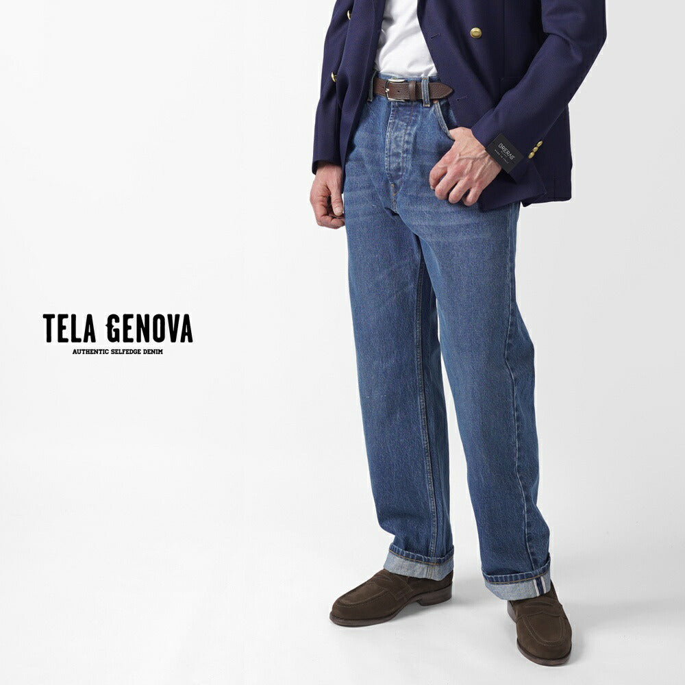 テラジェノバ TELA GENOVA デニム 5ポケット ヴィンテージフィット ROD010 BLUE WQ RODOLFO VINTAGE FIT コットン ヴィンテージ ビンテージ ストレート セルビッジ 25春夏 メンズ デニムパンツ イタリアンデニム カジュアル ストーンウォッシュ ブルー