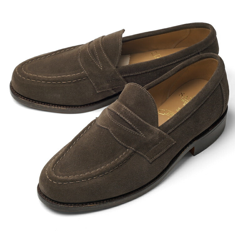 サンダース SANDERS ALDWYCH PENNY LOAFER ペニーローファー コインローファー バックステッチ無し ダークブラウン ブラウン スエード レザーソール ローファー 8128TDSP PINNER SUEDE 英国 イギリス メンズ革靴 高品質 メンズ ブランド 紳士靴 ビジネス カジュアル 革靴