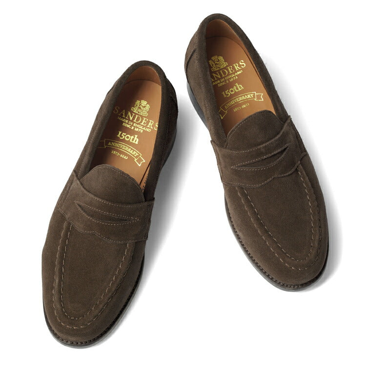 サンダース SANDERS ALDWYCH PENNY LOAFER ペニーローファー コインローファー バックステッチ無し ダークブラウン ブラウン スエード レザーソール ローファー 8128TDSP PINNER SUEDE 英国 イギリス メンズ革靴 高品質 メンズ ブランド 紳士靴 ビジネス カジュアル 革靴