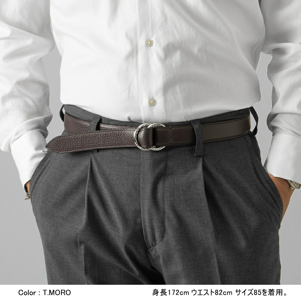 サドラーズ Saddler's リングベルト シボ革（グレイン）ステッチ有り【3.0cm幅】ADRIA RING BELT ブラック ダークブラウン メンズ ベルト ビジネス リング イタリア  本革 カーフ