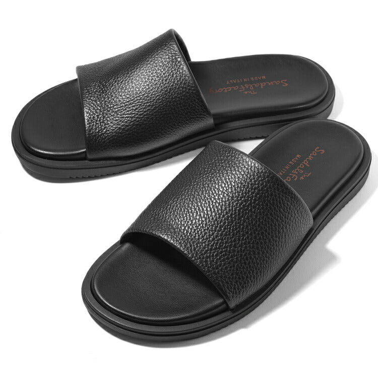 サンダルスファクトリー レザーサンダル スライドサンダル M6887-1 BLACK シボ革 ブラック 黒 THE SANDALS FACTORY 本革 高級 サンダル メンズ ブランド 革 クッション 履き心地 シンプル カジュアル 男性 高級サンダル ブランドサンダル イタリア
