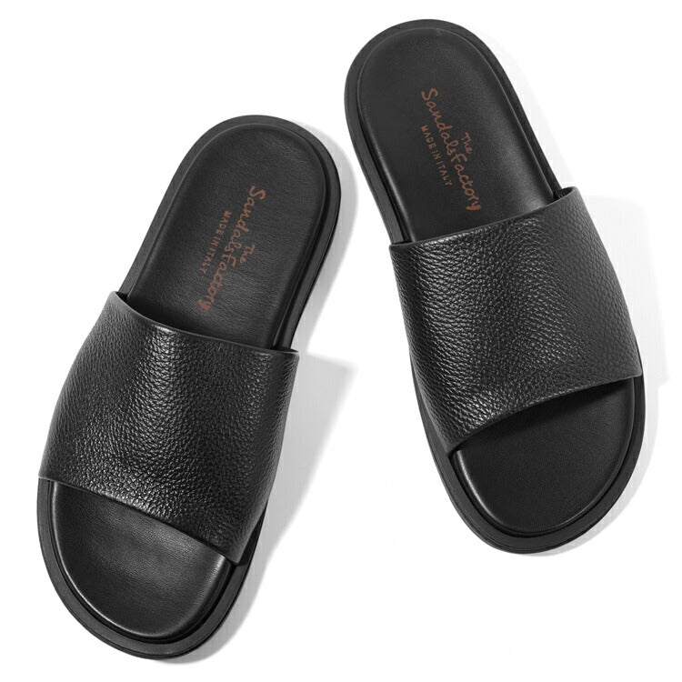 サンダルスファクトリー レザーサンダル スライドサンダル M6887-1 BLACK シボ革 ブラック 黒 THE SANDALS FACTORY 本革 高級 サンダル メンズ ブランド 革 クッション 履き心地 シンプル カジュアル 男性 高級サンダル ブランドサンダル イタリア
