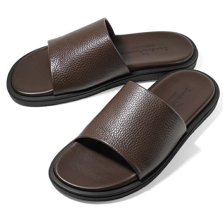 サンダルスファクトリー レザーサンダル スライドサンダル M6887 CHOCOLATE シボ革 ブラウン 茶 BROWN THE SANDALS FACTORY 本革 高級 サンダル メンズ ブランド 革 クッション 履き心地 シンプル カジュアル 男性 高級サンダル ブランドサンダル イタリア