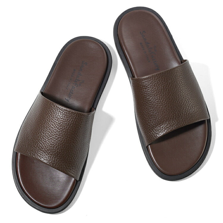 サンダルスファクトリー レザーサンダル スライドサンダル M6887 CHOCOLATE シボ革 ブラウン 茶 BROWN THE SANDALS FACTORY 本革 高級 サンダル メンズ ブランド 革 クッション 履き心地 シンプル カジュアル 男性 高級サンダル ブランドサンダル イタリア