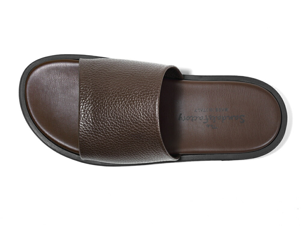 サンダルスファクトリー レザーサンダル スライドサンダル M6887 CHOCOLATE シボ革 ブラウン 茶 BROWN THE SANDALS FACTORY 本革 高級 サンダル メンズ ブランド 革 クッション 履き心地 シンプル カジュアル 男性 高級サンダル ブランドサンダル イタリア