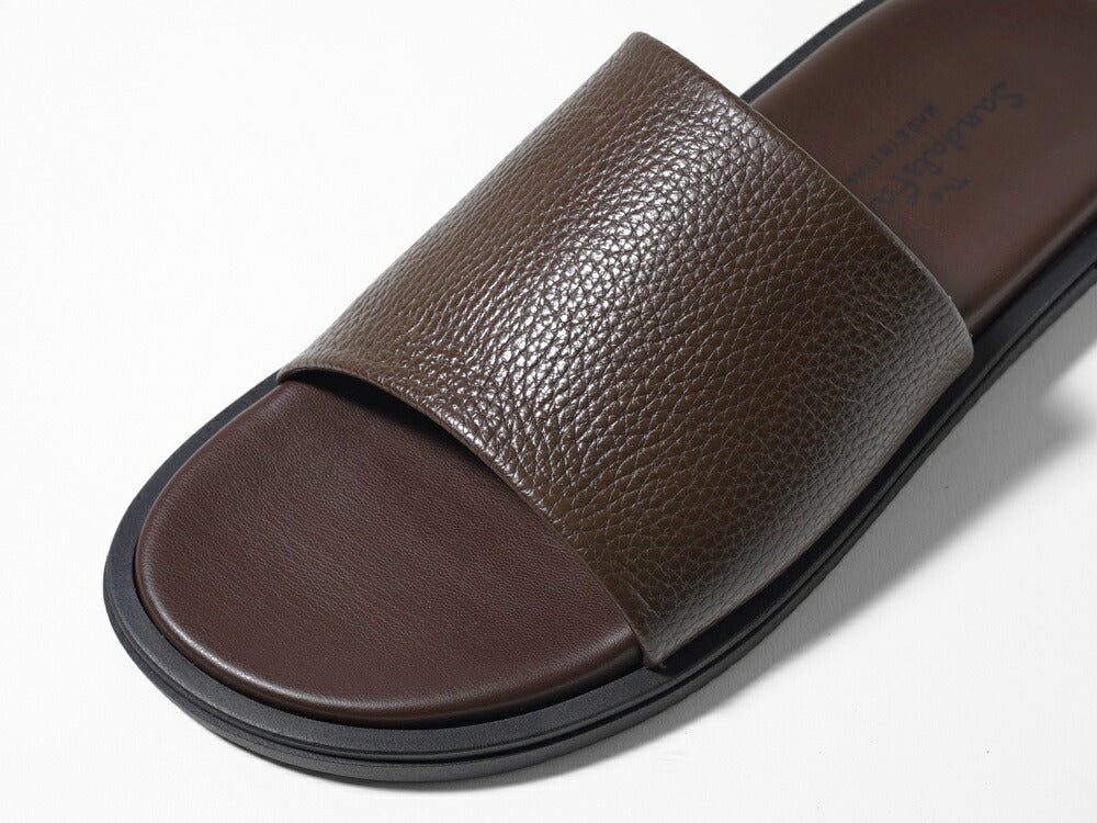 サンダルスファクトリー レザーサンダル スライドサンダル M6887 CHOCOLATE シボ革 ブラウン 茶 BROWN THE SANDALS FACTORY 本革 高級 サンダル メンズ ブランド 革 クッション 履き心地 シンプル カジュアル 男性 高級サンダル ブランドサンダル イタリア