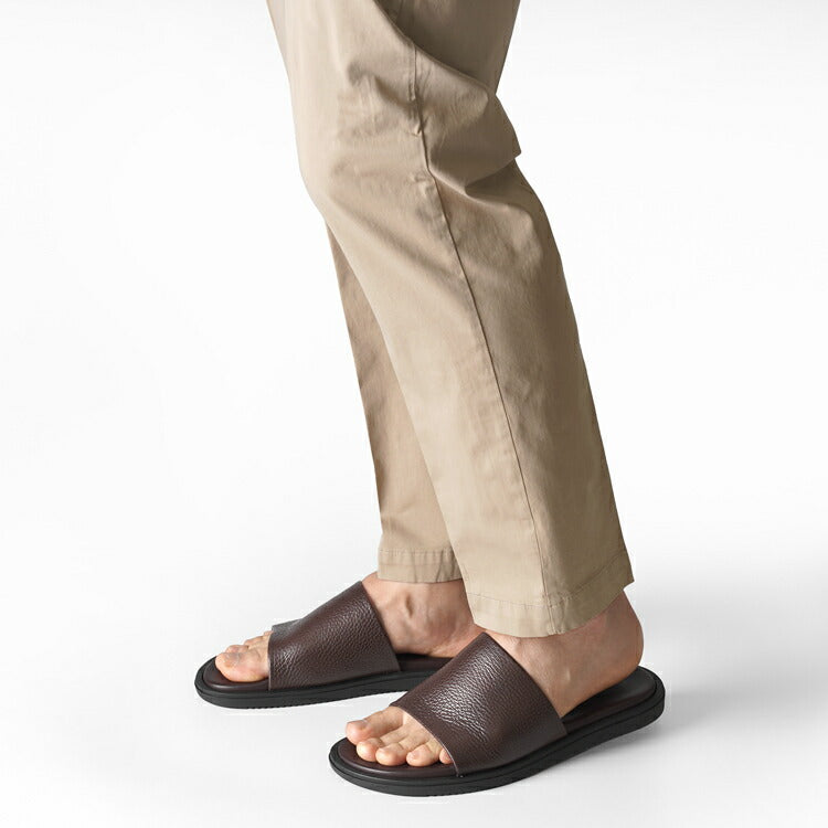 サンダルスファクトリー レザーサンダル スライドサンダル M6887 CHOCOLATE シボ革 ブラウン 茶 BROWN THE SANDALS FACTORY 本革 高級 サンダル メンズ ブランド 革 クッション 履き心地 シンプル カジュアル 男性 高級サンダル ブランドサンダル イタリア