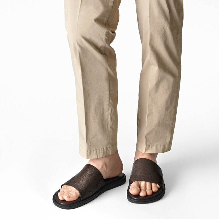 サンダルスファクトリー レザーサンダル スライドサンダル M6887 CHOCOLATE シボ革 ブラウン 茶 BROWN THE SANDALS FACTORY 本革 高級 サンダル メンズ ブランド 革 クッション 履き心地 シンプル カジュアル 男性 高級サンダル ブランドサンダル イタリア