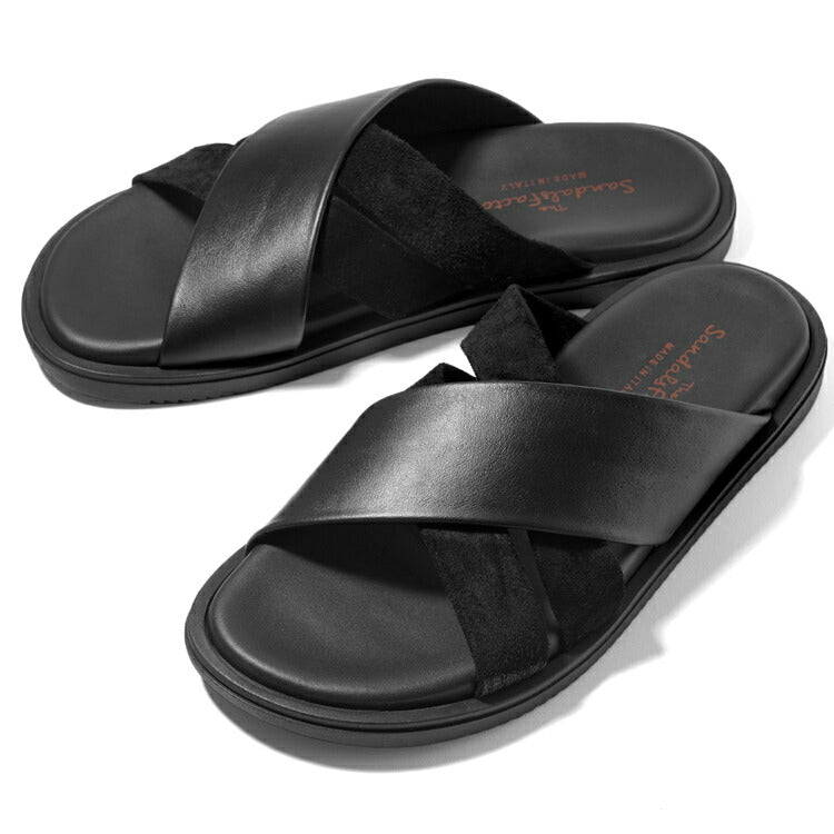 サンダルスファクトリー レザーサンダル カーフレザー スエード M6717 BLACK ブラック 黒 THE SANDALS FACTORY クロスサンダル クロスベルト クロスストラップ 本革 高級 サンダル メンズ ブランド 革 クッション 履き心地 シンプル カジュアル 男性 イタリア