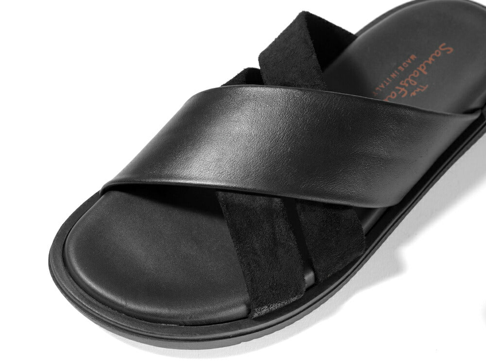 サンダルスファクトリー レザーサンダル カーフレザー スエード M6717 BLACK ブラック 黒 THE SANDALS FACTORY クロスサンダル クロスベルト クロスストラップ 本革 高級 サンダル メンズ ブランド 革 クッション 履き心地 シンプル カジュアル 男性 イタリア