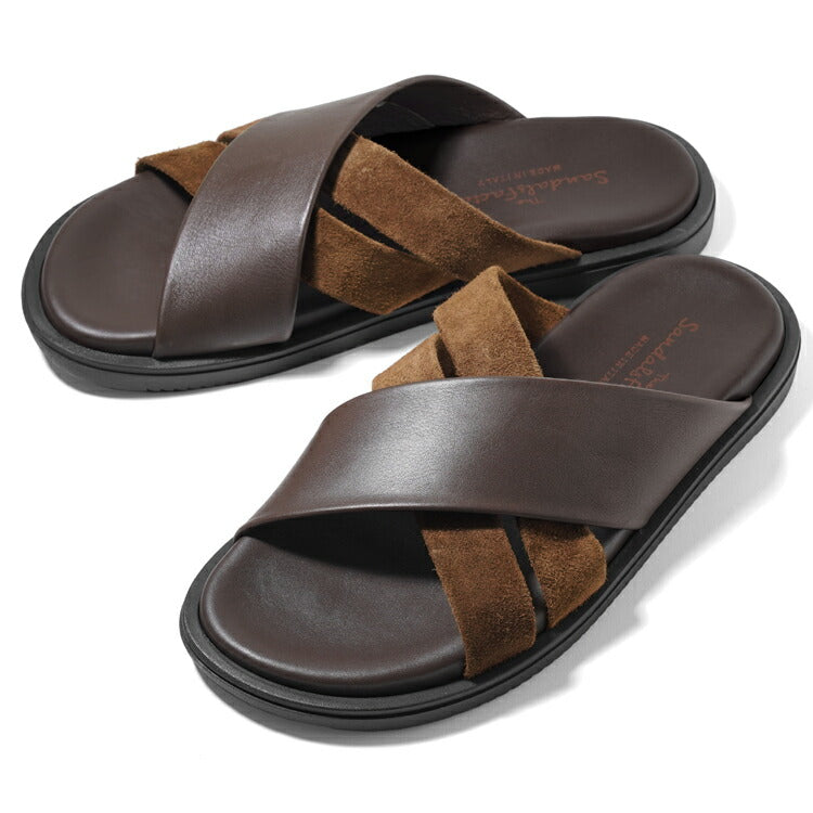サンダルスファクトリー レザーサンダル カーフレザー スエード M6717 BROWN ブラウン 茶 THE SANDALS FACTORY クロスサンダル クロスベルト クロスストラップ 本革 高級 サンダル メンズ ブランド 革 クッション 履き心地 シンプル カジュアル 男性 イタリア