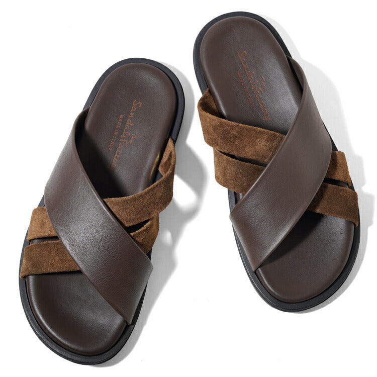 サンダルスファクトリー レザーサンダル カーフレザー スエード M6717 BROWN ブラウン 茶 THE SANDALS FACTORY クロスサンダル クロスベルト クロスストラップ 本革 高級 サンダル メンズ ブランド 革 クッション 履き心地 シンプル カジュアル 男性 イタリア