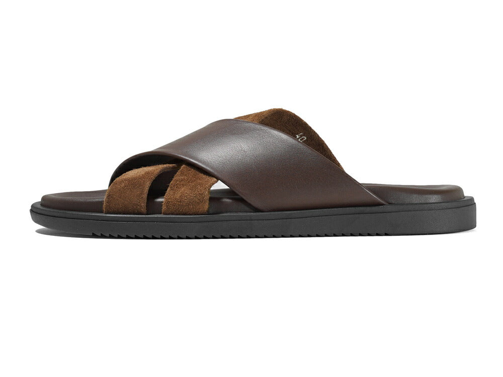 サンダルスファクトリー レザーサンダル カーフレザー スエード M6717 BROWN ブラウン 茶 THE SANDALS FACTORY クロスサンダル クロスベルト クロスストラップ 本革 高級 サンダル メンズ ブランド 革 クッション 履き心地 シンプル カジュアル 男性 イタリア