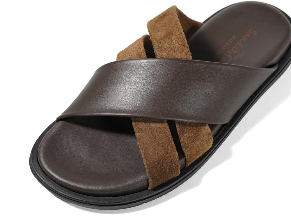 サンダルスファクトリー レザーサンダル カーフレザー スエード M6717 BROWN ブラウン 茶 THE SANDALS FACTORY クロスサンダル クロスベルト クロスストラップ 本革 高級 サンダル メンズ ブランド 革 クッション 履き心地 シンプル カジュアル 男性 イタリア