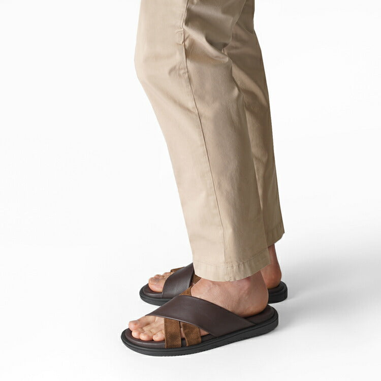 サンダルスファクトリー レザーサンダル カーフレザー スエード M6717 BROWN ブラウン 茶 THE SANDALS FACTORY クロスサンダル クロスベルト クロスストラップ 本革 高級 サンダル メンズ ブランド 革 クッション 履き心地 シンプル カジュアル 男性 イタリア