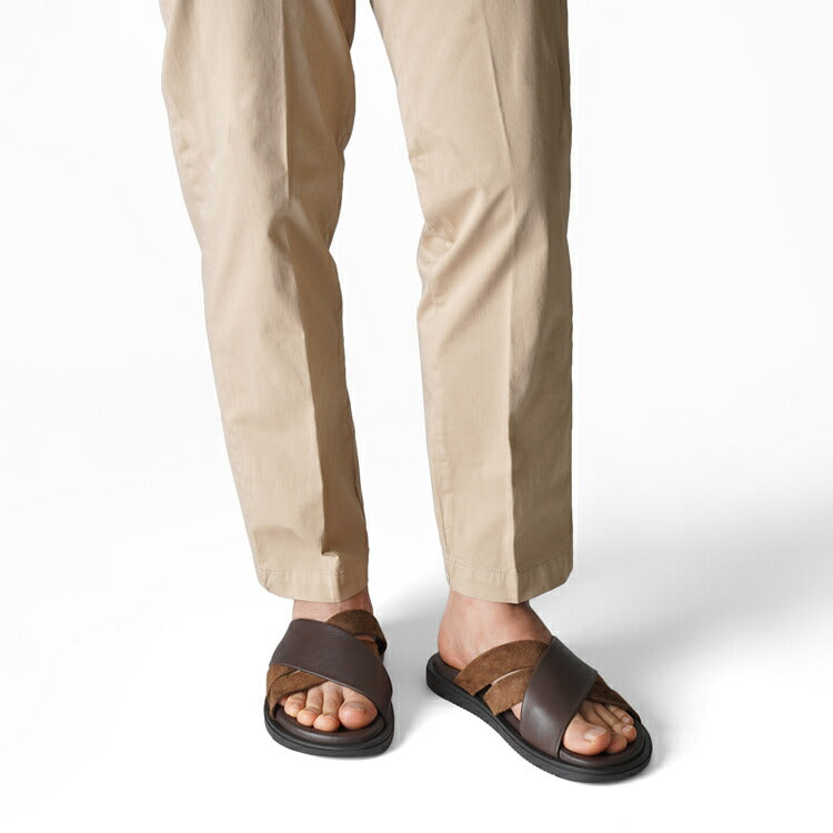 サンダルスファクトリー レザーサンダル カーフレザー スエード M6717 BROWN ブラウン 茶 THE SANDALS FACTORY クロスサンダル クロスベルト クロスストラップ 本革 高級 サンダル メンズ ブランド 革 クッション 履き心地 シンプル カジュアル 男性 イタリア