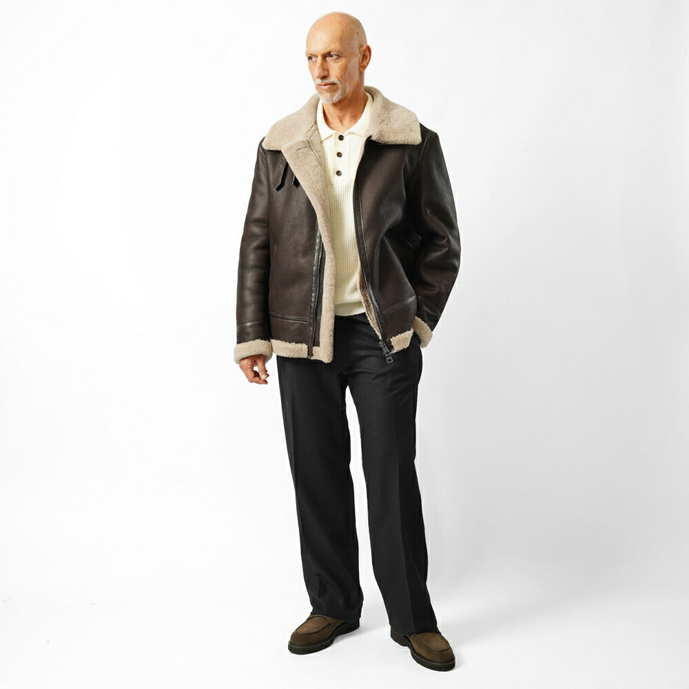 ジェッリ GELLI STELVIO B3 ムートンジャケット  ジャケット ムートン ブルゾン レザー メンズ フライトジャケット ムートンコート シアリングジャケット ブラック ブラウン グレー イタリア レザージャケット ミリタリー 本革 ショート丈