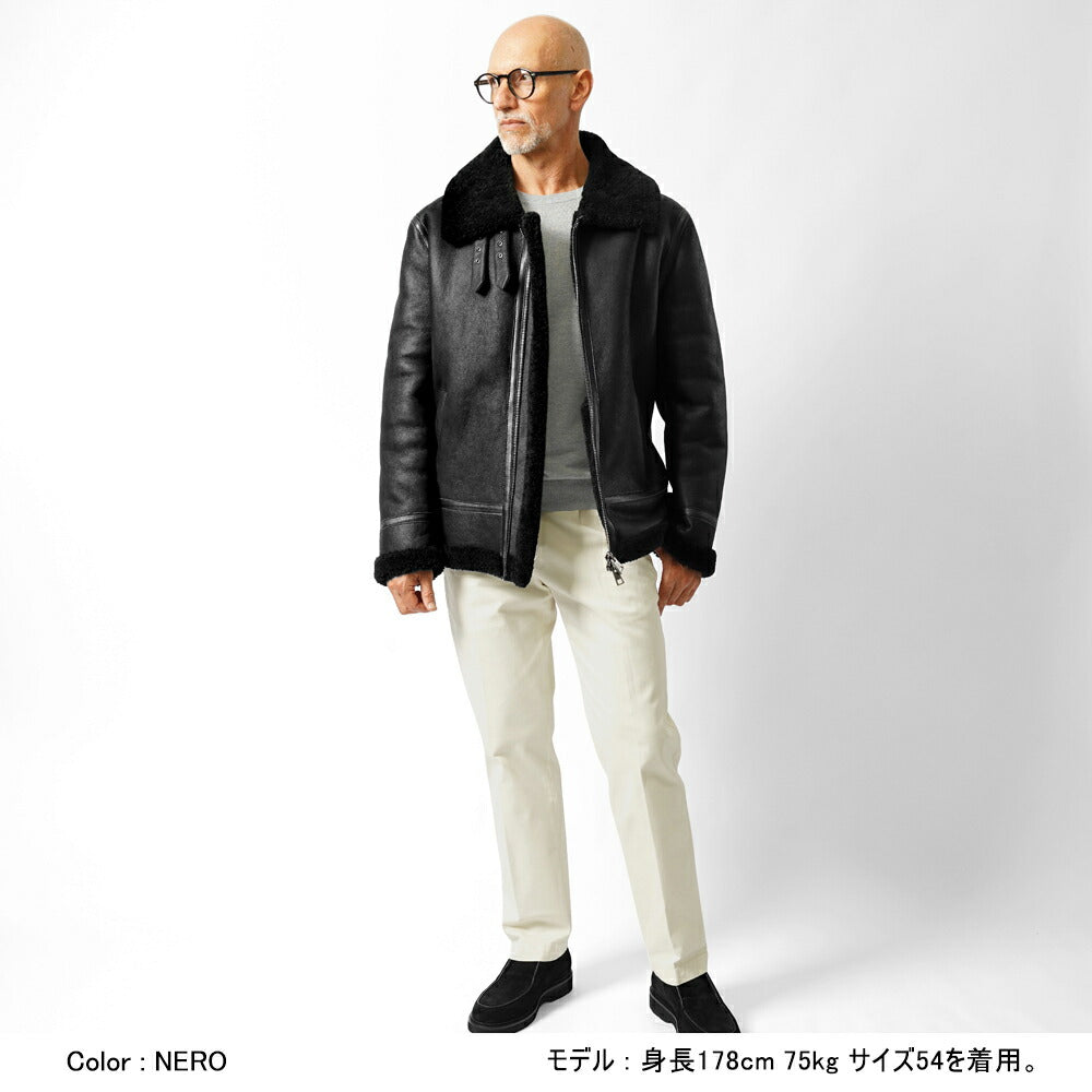 ジェッリ GELLI STELVIO B3 ムートンジャケット  ジャケット ムートン ブルゾン レザー メンズ フライトジャケット ムートンコート シアリングジャケット ブラック ブラウン グレー イタリア レザージャケット ミリタリー 本革 ショート丈