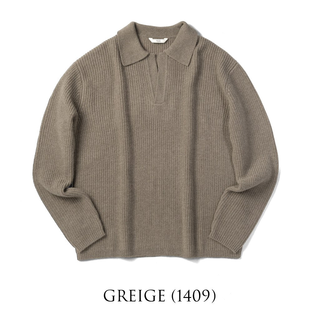 イーヴォ HEVO リブ編み ニットスキッパー ポロ オーバーサイズ TARANTO 01