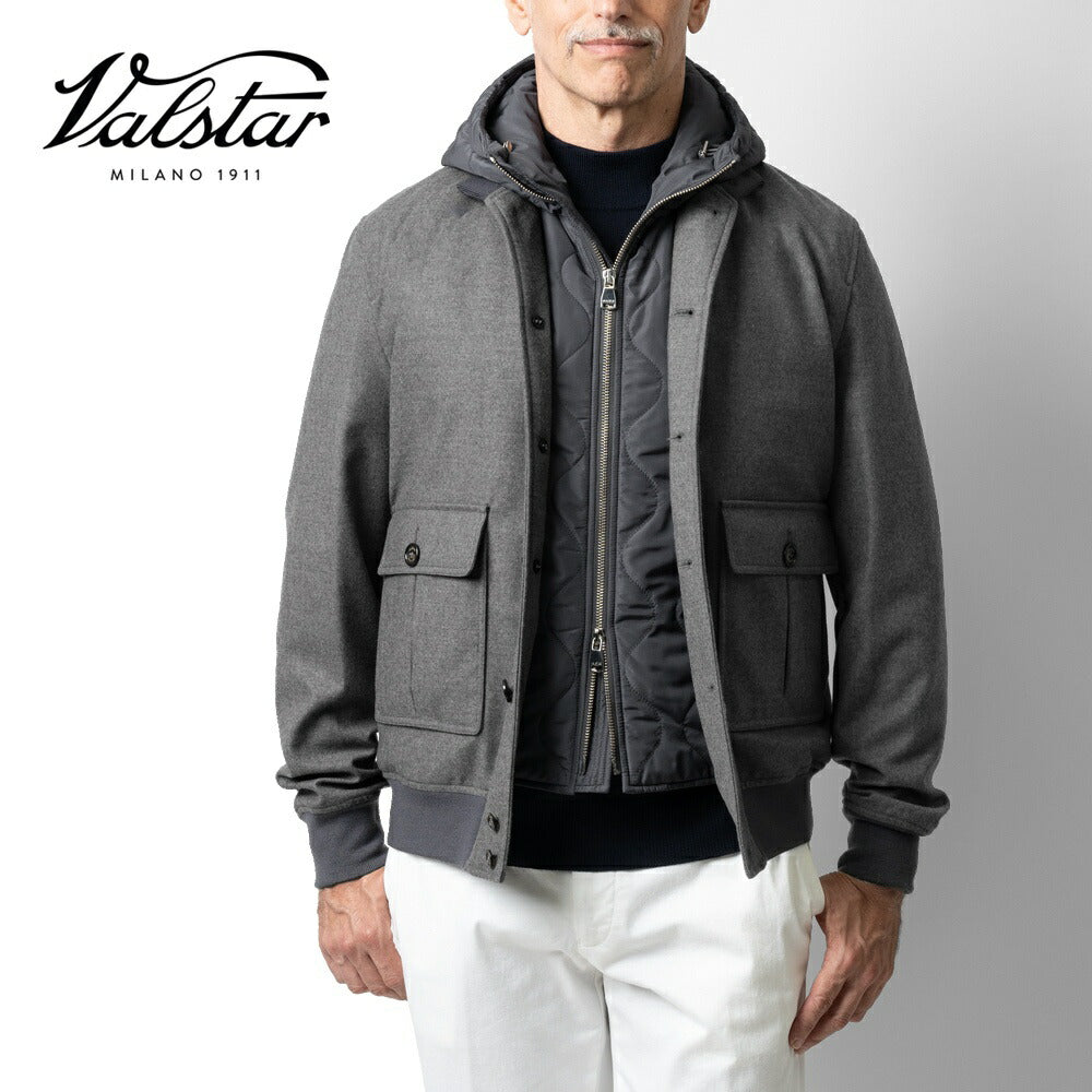 【アウトレット特価】ヴァルスター VALSTAR パデッド ヴァルスタリーノ 407A.D064 フーディ ウール ブルゾン ライナー着脱可 24AW 秋冬 レギュラーフィット バルスター バルスタリーノ メンズ ライナー付き イタリア ウールジャケット ショート丈 アウター インポート