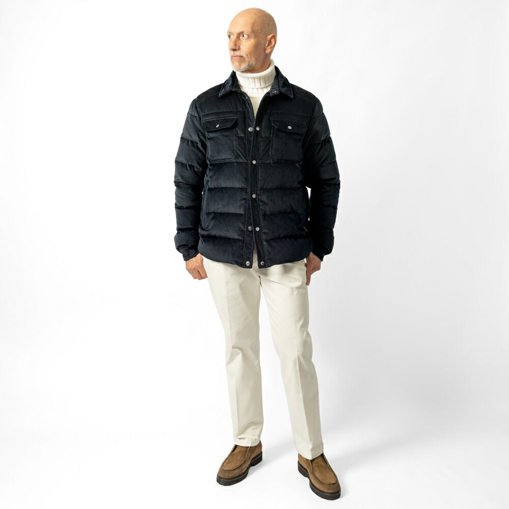 ムーレー MOORER  VETON-VH ヴェトン ダウンジャケット ダウンシャツ コーデュロイ ネイビー メンズ ジャケット シャツ型 ダウンジャケット  メンズアウター シンプル ブランド イタリア