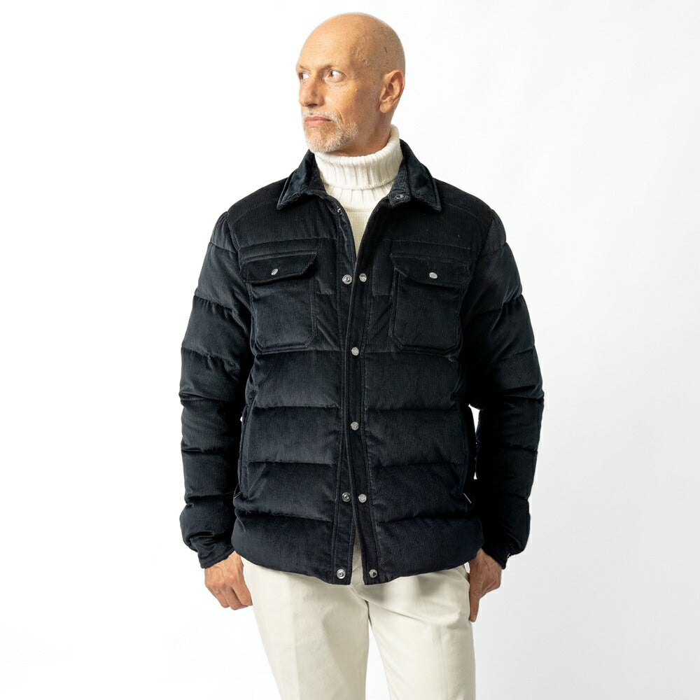 ムーレー MOORER  VETON-VH ヴェトン ダウンジャケット ダウンシャツ コーデュロイ ネイビー メンズ ジャケット シャツ型 ダウンジャケット  メンズアウター シンプル ブランド イタリア