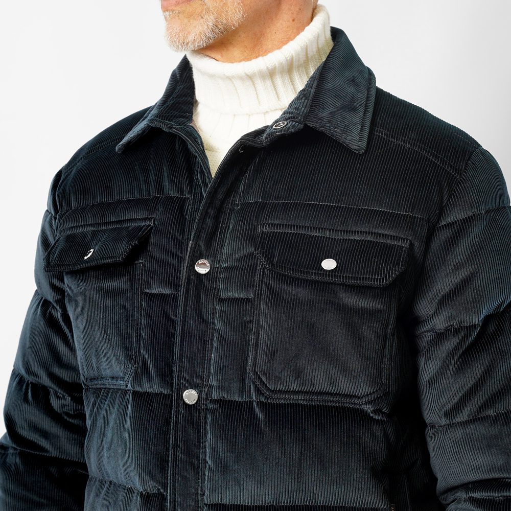 ムーレー MOORER  VETON-VH ヴェトン ダウンジャケット ダウンシャツ コーデュロイ ネイビー メンズ ジャケット シャツ型 ダウンジャケット  メンズアウター シンプル ブランド イタリア