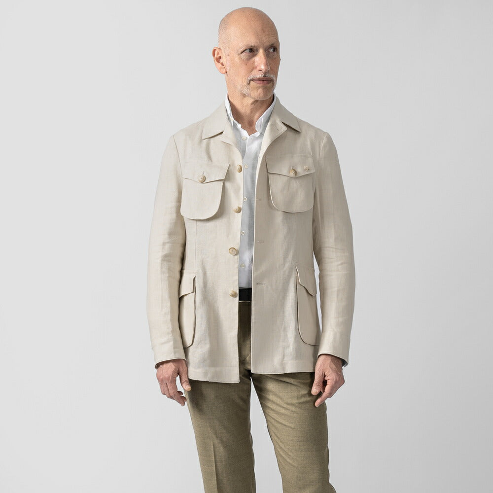 ジェリーケイ JERRY KEY サファリジャケット リネン WILD-JACKET 3362-93267 25春夏 ネイビー ベージュ ブラウン リネンジャケット ブルゾン メンズ カジュアル ブランド イタリア 麻