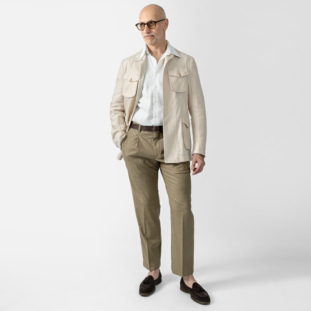 ジェリーケイ JERRY KEY サファリジャケット リネン WILD-JACKET 3362-93267 25春夏 ネイビー ベージュ ブラウン リネンジャケット ブルゾン メンズ カジュアル ブランド イタリア 麻