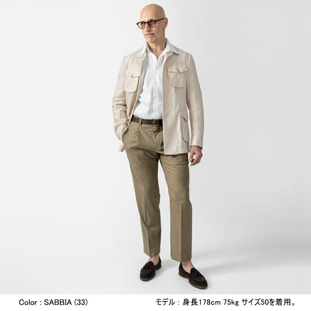 ジェリーケイ JERRY KEY サファリジャケット リネン WILD-JACKET 3362-93267 25春夏 ネイビー ベージュ ブラウン リネンジャケット ブルゾン メンズ カジュアル ブランド イタリア 麻