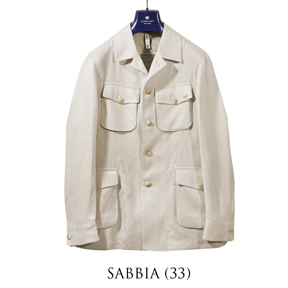 ジェリーケイ JERRY KEY サファリジャケット リネン WILD-JACKET 3362-93267 25春夏 ネイビー ベージュ ブラウン リネンジャケット ブルゾン メンズ カジュアル ブランド イタリア 麻