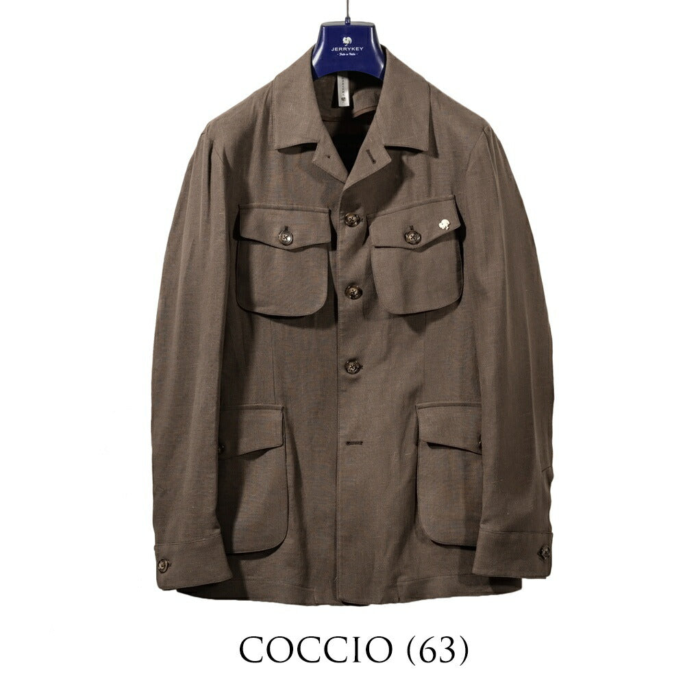 ジェリーケイ JERRY KEY サファリジャケット リネン WILD-JACKET 3362-93267 25春夏 ネイビー ベージュ ブラウン リネンジャケット ブルゾン メンズ カジュアル ブランド イタリア 麻