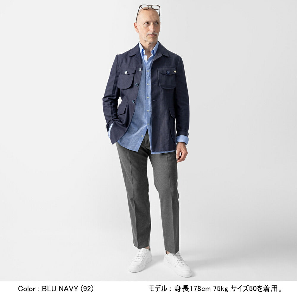 ジェリーケイ JERRY KEY サファリジャケット リネン WILD-JACKET 3362-93267 25春夏 ネイビー ベージュ ブラウン リネンジャケット ブルゾン メンズ カジュアル ブランド イタリア 麻