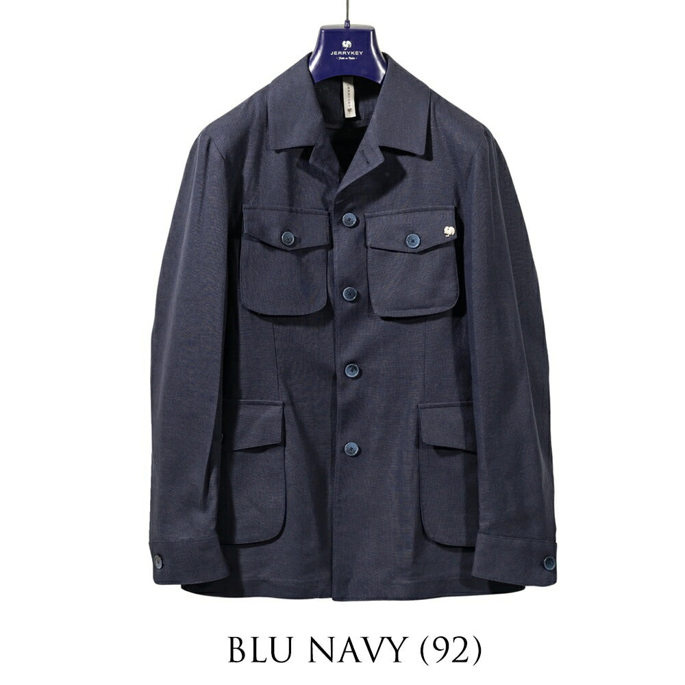 ジェリーケイ JERRY KEY サファリジャケット リネン WILD-JACKET 3362-93267 25春夏 ネイビー ベージュ ブラウン リネンジャケット ブルゾン メンズ カジュアル ブランド イタリア 麻